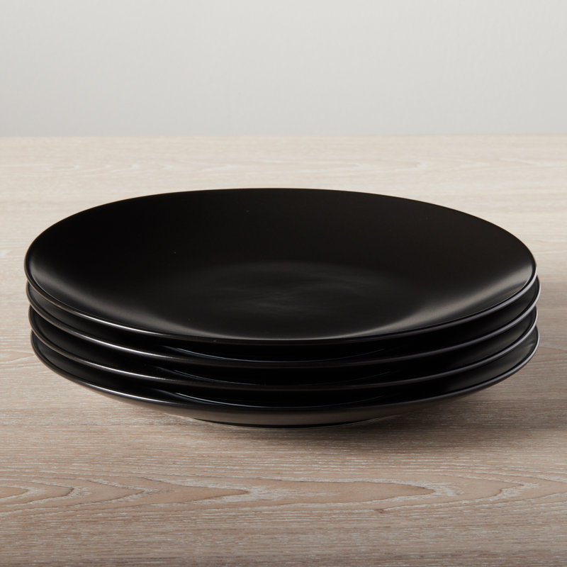 Black Ceramic Round Dinner Plates, Set of 4