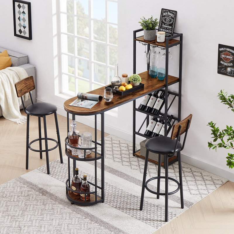 Ensemble de table de bar et tabouret 3 pièces avec 2 tabourets de bar
