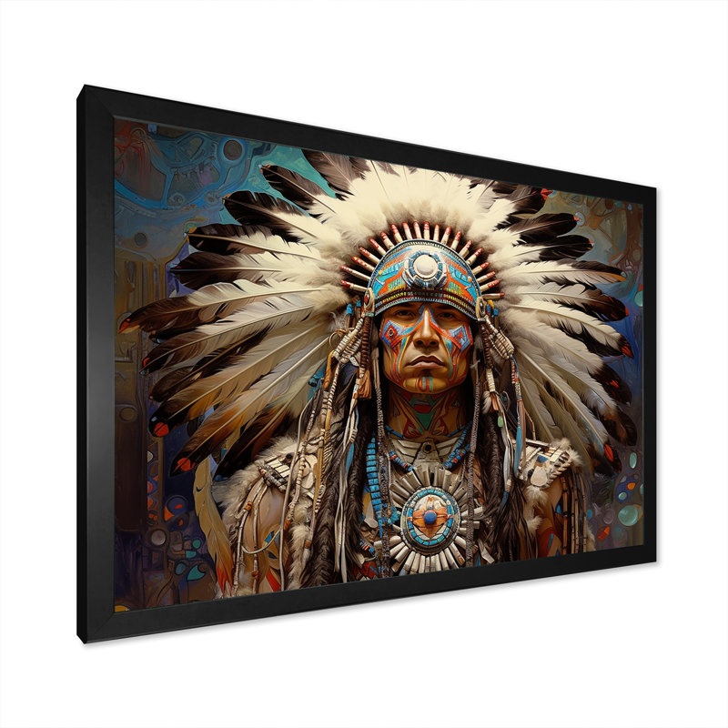 Native Honor Traditional Warrior I - Art amérindien, art mural, Cadre simple noir, H 12 po x l 20 po x P 1 po