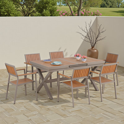 6-Piece Extendable Outdoor Dining Set - Expandable Table (62.9"-82.6") & Weather-Resistant Chairs, Flexible Seating Arrangement by Red Barrel Studio