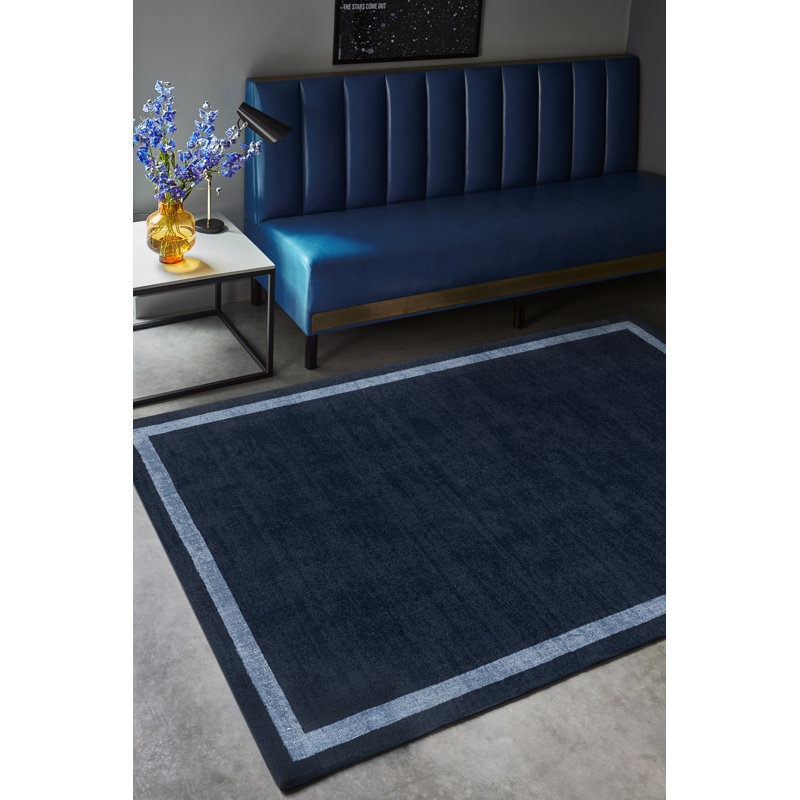 Anwitha Bordered Handmade Navy Area Rug, Rectangle 160 x 230cm