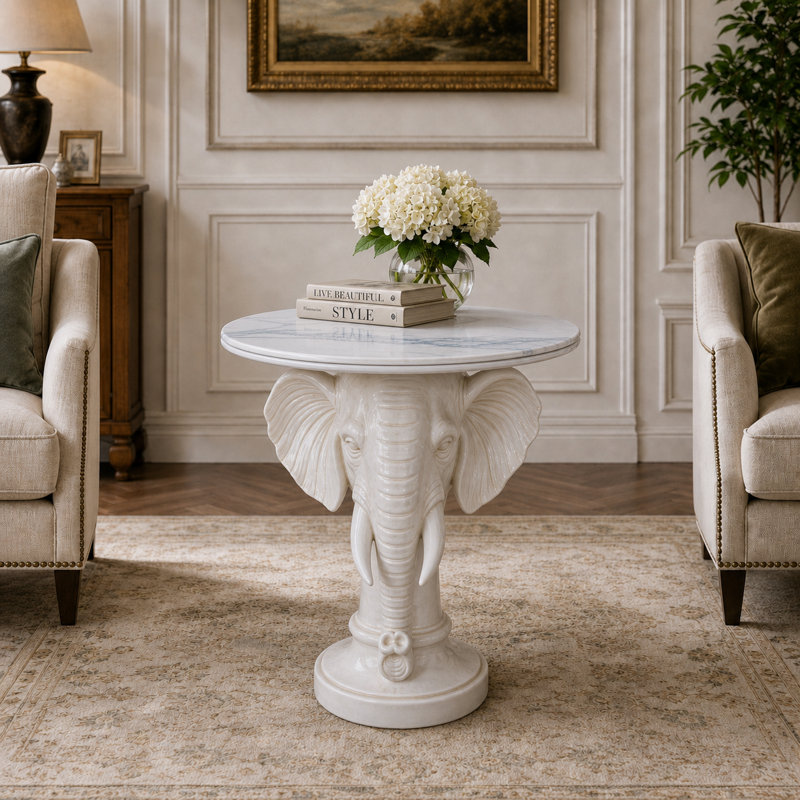 Ivory Elephant Head Side Table