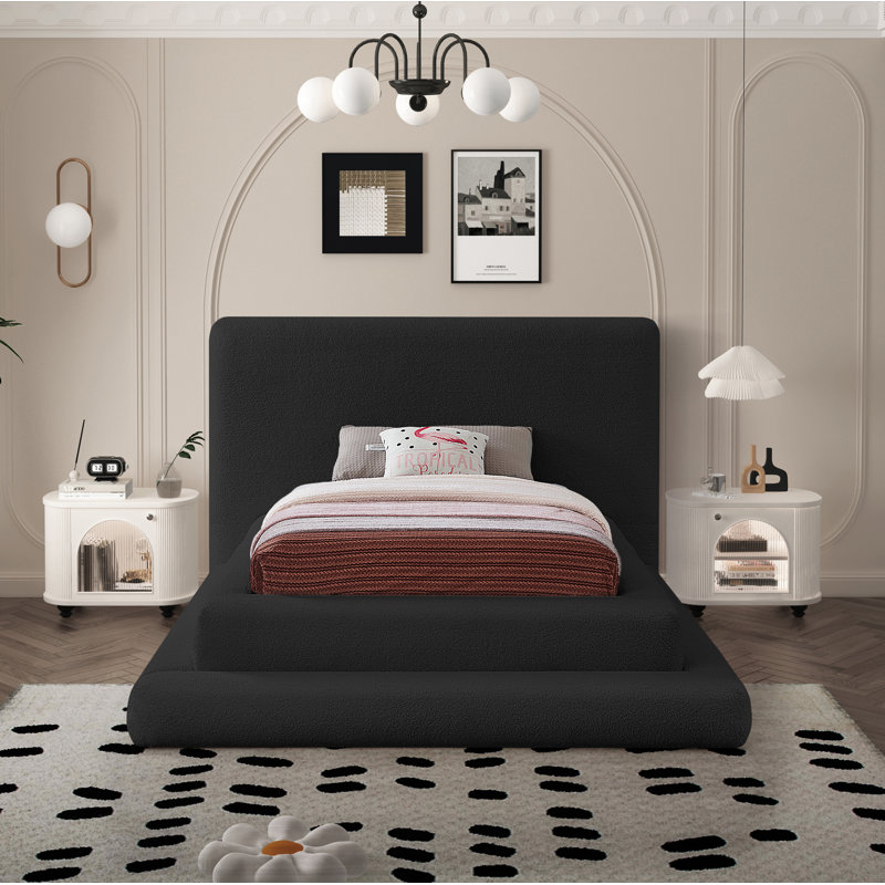 Lit tapissier Hoffarth, Simple, Tissu en teddy imitation Shearling noir