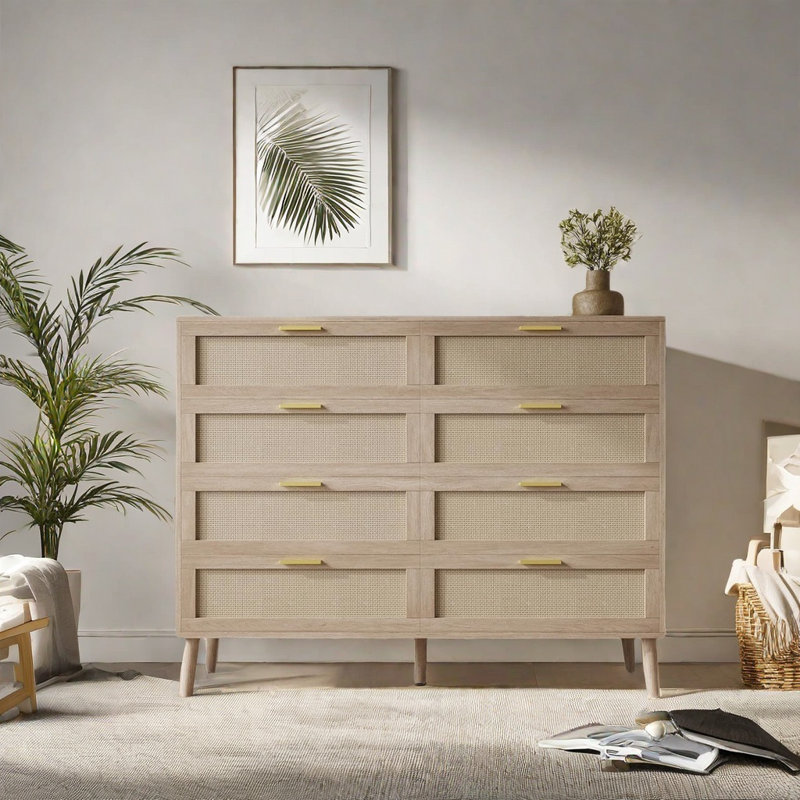 8 Drawer Rattan Dresser, Modern Wood Chest Of Drawers