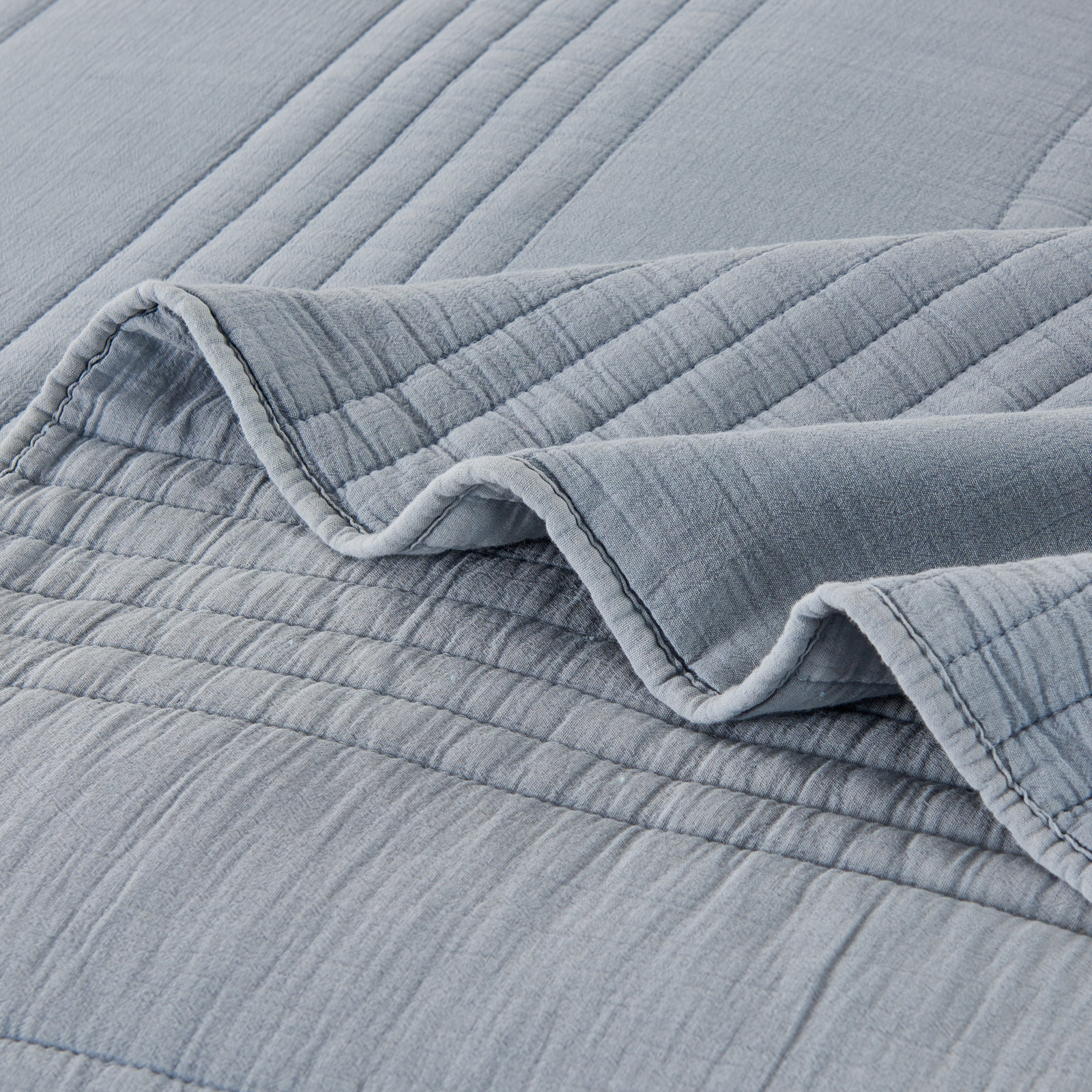 Cotton Quilt Set, Twin Quilt + 1 Standard Sham, Misty Blue