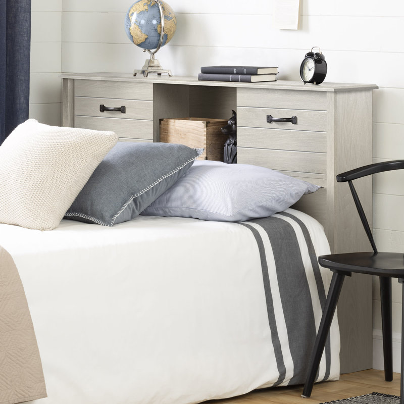 Tête de lit double avec bibliothèque Cubby, Double, Chêne d'hiver