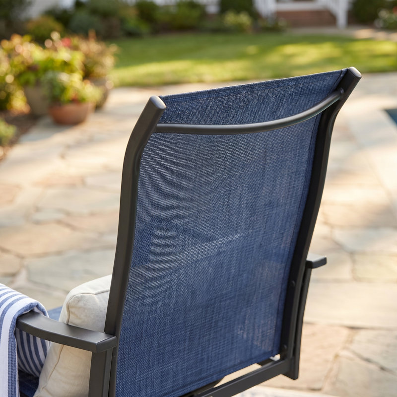 Chaise de patio d'extérieur pivotante en textilène, Noir / Bleu