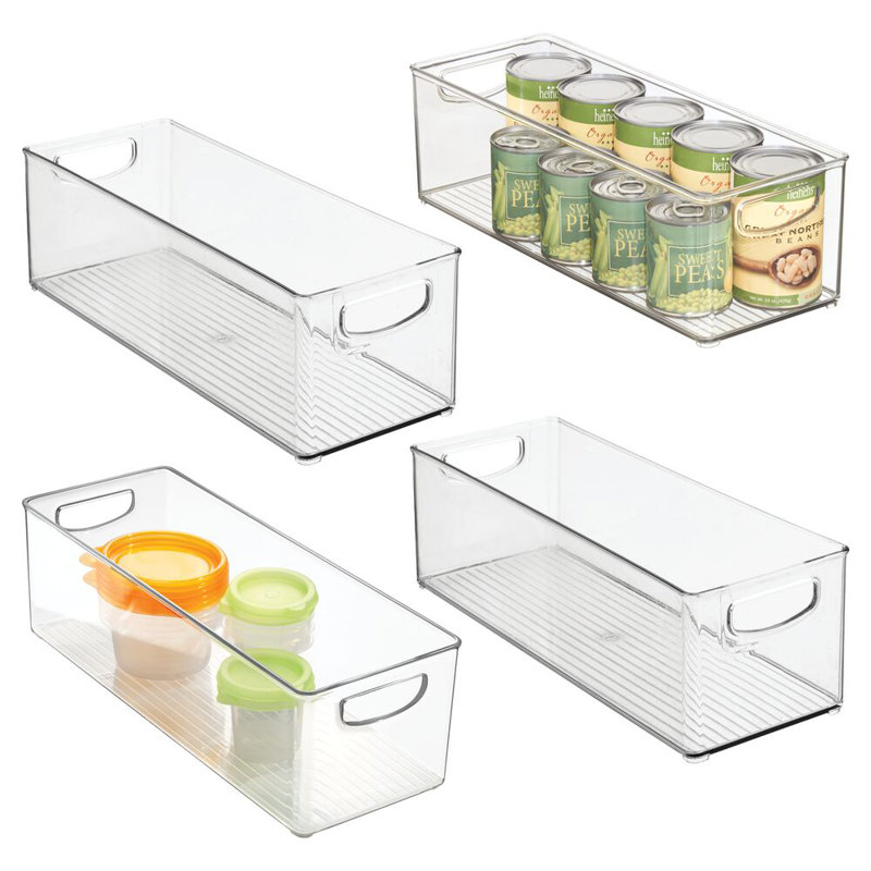 iDesign Plastic Stackable Pantry Bin - Storage Bin with Handles for Cabinets or Fridge - Set of 4 - Clear