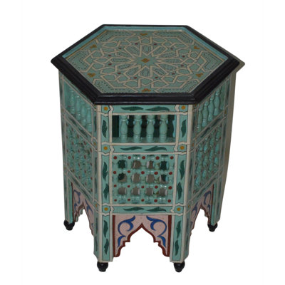 Handmade Moroccan Wood Table Light Blue Moucharabi