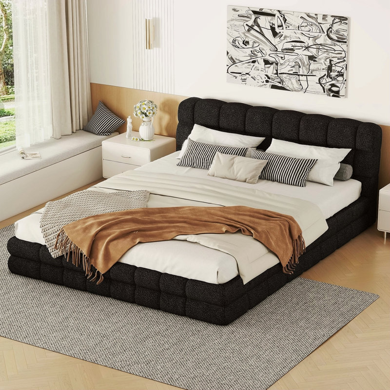 Grand lit plateforme tapissier, Noir