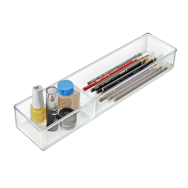 Clear Acrylic Two Compartment Slim Rectangle Cosmetic Organizer, 2-Pack