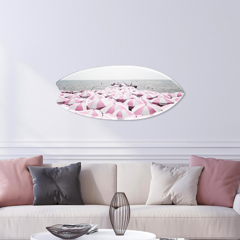 Pink Umbrella Beach Decorative Acrylic Skimboard by Oliver Gal
