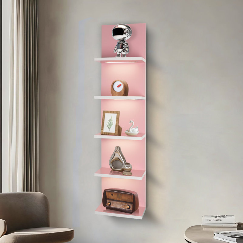 Deangelos 5 Tier Wall Shelf with Light, Pink