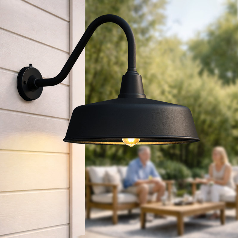 Bechard Black Finish Dusk To Dawn Outdoor Wall Barn Light, 14.1" H x 15" W x 23" D, 1 Light