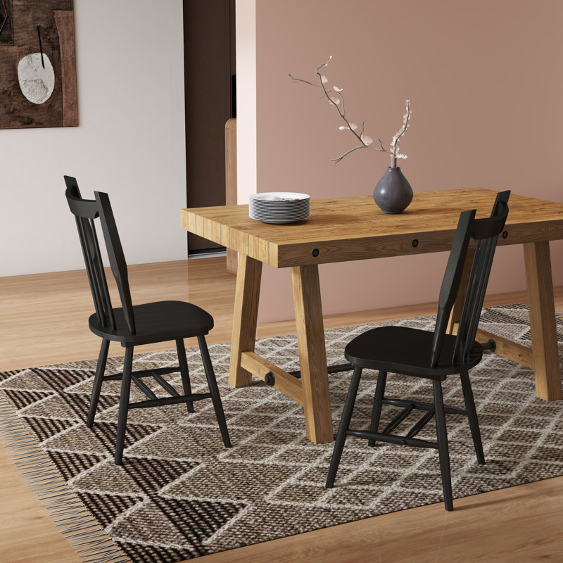 Mid-Century Solid Wood Windsor Chairs,Farmhouse Dining Chairs With Slat Back For Kitchen And Dining, Black