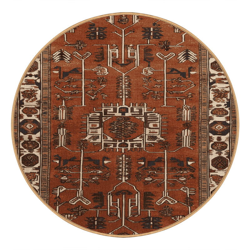 Tapis brun lavable à la machine, Rond 5 pi