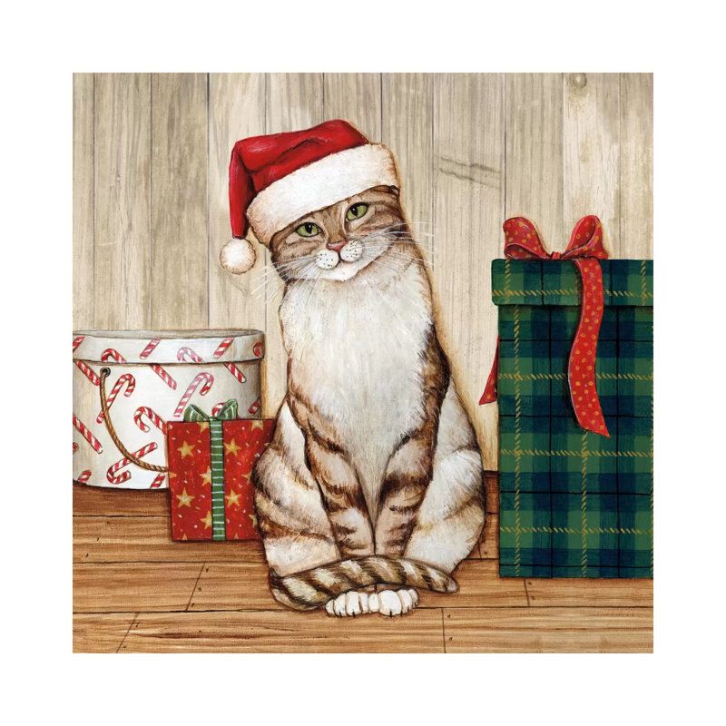 Christmas Kitty On Planked Wood by David Carter Brown - Wrapped Canvas Painting, 66.04 cm H x 66.04 cm W