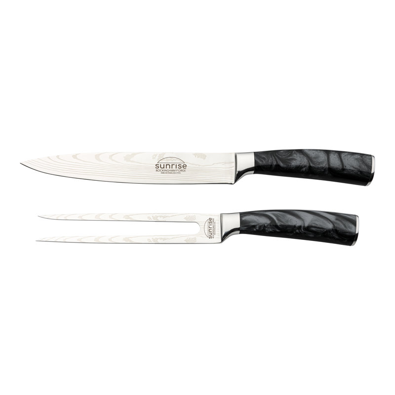 Grunwerg Rockingham Forge 2 Piece Stainless Steel (18/10) Carving Set, Jet Black