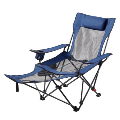 Reclining Camping Chair, 4 Adjustable Positions, Supports 220 lbs, Portable Folding Lounger for Adults, Mesh Beach Chair with Headrest & Foot Rest, Heavy-Duty Camp Chairs for Patio, Blue