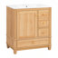 Meuble-lavabo de 30 po avec lavabo en céramique, armoire de salle de bain autoportante avec grain de bois naturel, pieds en bois d'hévéa massif, portes et tiroirs à fermeture en douceur, grand espace de rangement, bois naturel