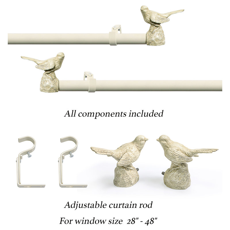 Country White Adjustable Metal Curtain Rod with Bird Finials