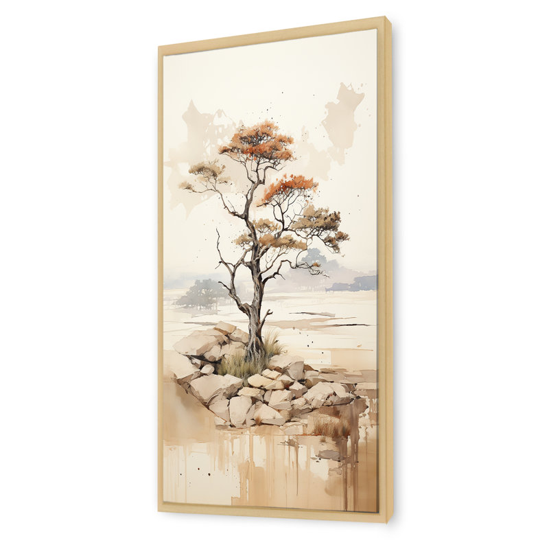 «Beige minimalisme», art mural africain, Cadre flottant brun, 40" H x 30" W