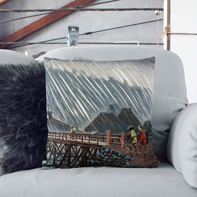 Bridge In The Rain Square Throw Cushion