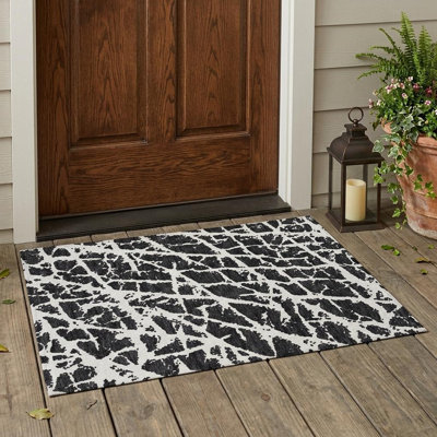 Tapis extérieur antidérapant lavable noir et blanc 2 pi x 3 pi