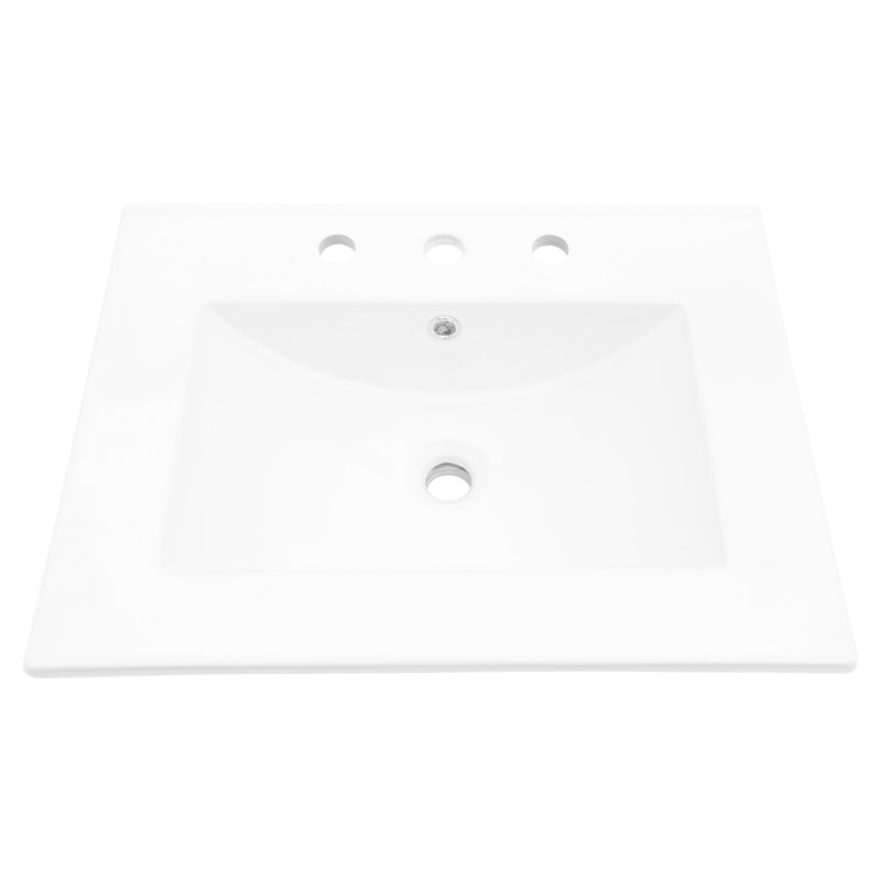 24"x18" Rectangular White Ceramic Vanity Top - Stain , Overflow, 3 Faucet Holes, Ample Area Overflow Feature, Large Space