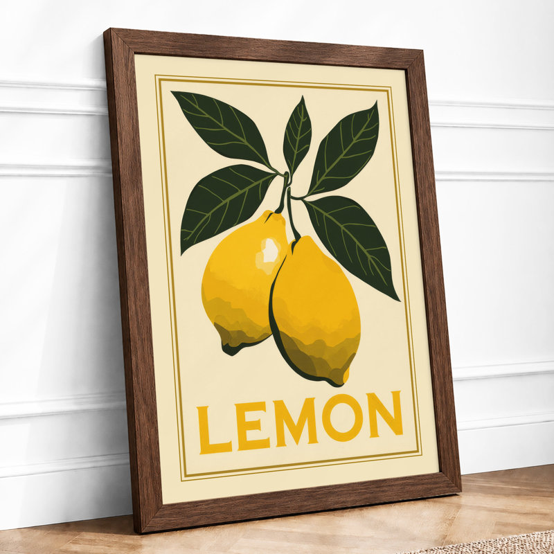 Lemon Study Botanical - Framed Print, A2 - 59.4 x 42.0 cm, Walnut