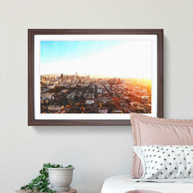 San Francisco California Skyline - Single Picture Frame Painting on MDF, Walnut Framed, 62cm H x 87cm W x 2cm D