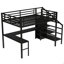 Grand lit mezzanine avec bureau en L et port USB, lit mezzanine en métal avec garde-robe et tablette réglable