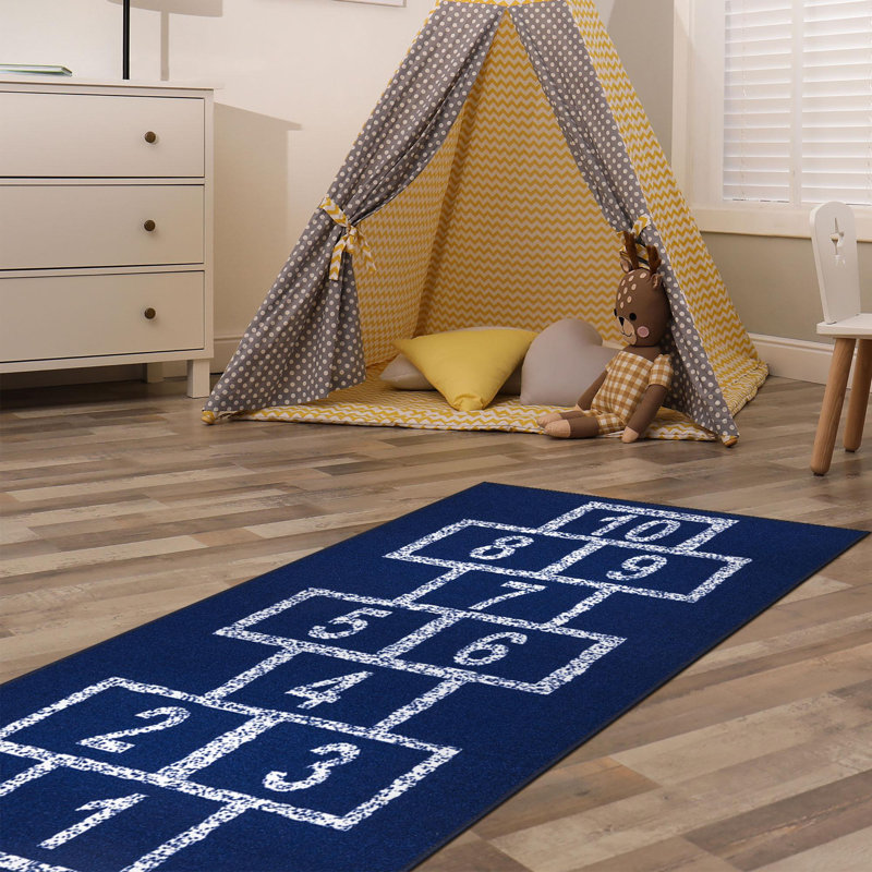Tapis de couloir anti-dérapant en caoutchouc, Bleu / blanc