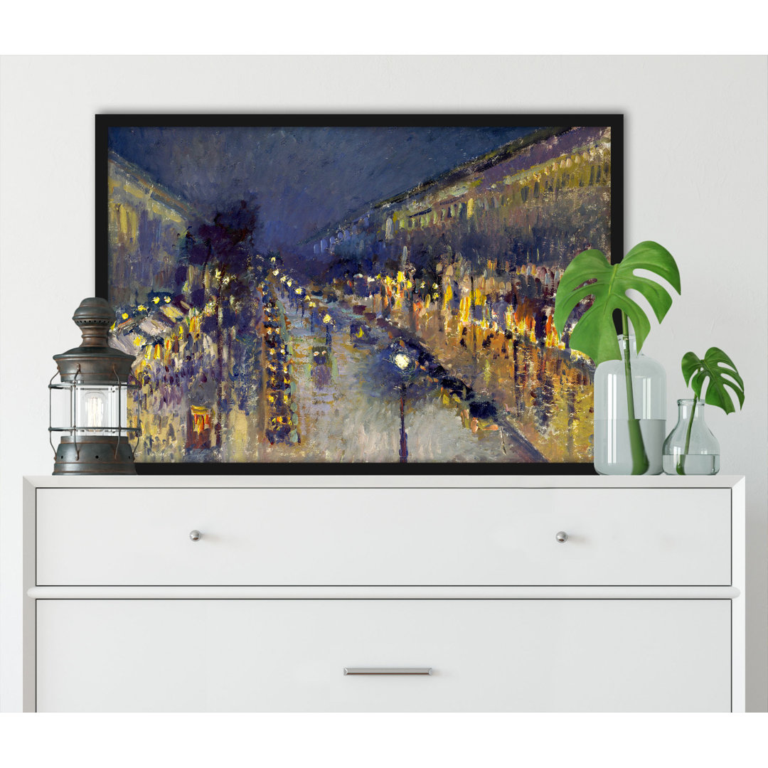 Gerahmter Kunstdruck The Boulevard Montmartre at Night von Camille Pissarro