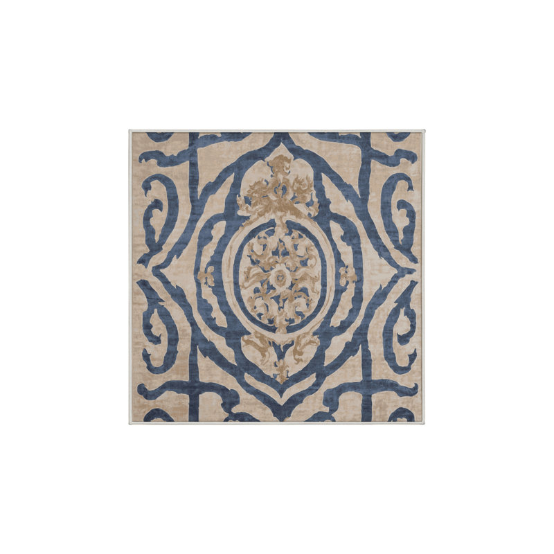 Machine Washable Beige Area Rug, Square 4'