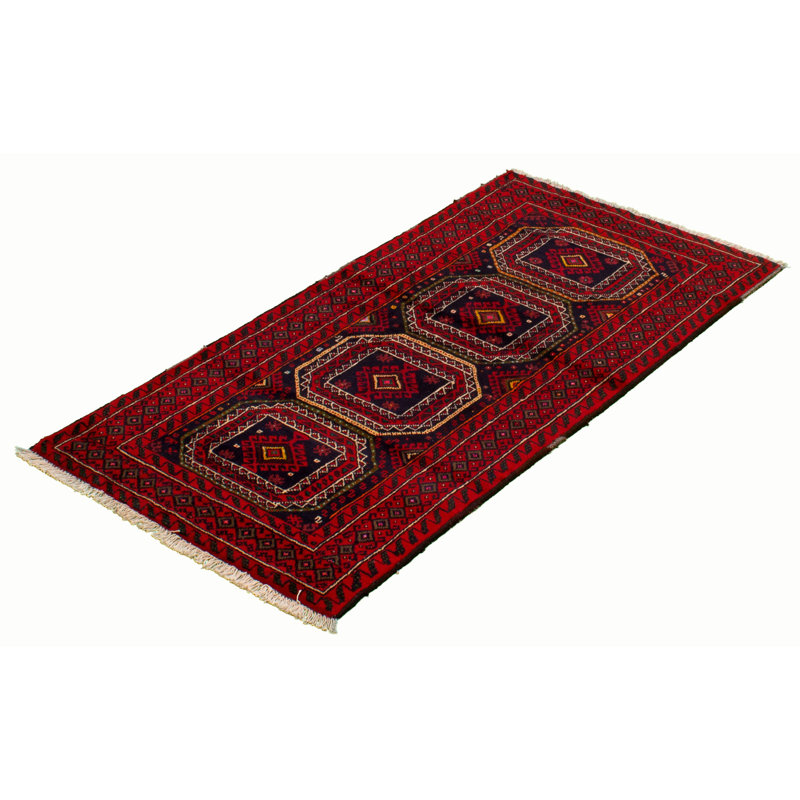 Tapis décoratif en laine rouge/noir noué à la main de conception unique 3 pi 2 po x 5 pi 11 po noué à la main new age