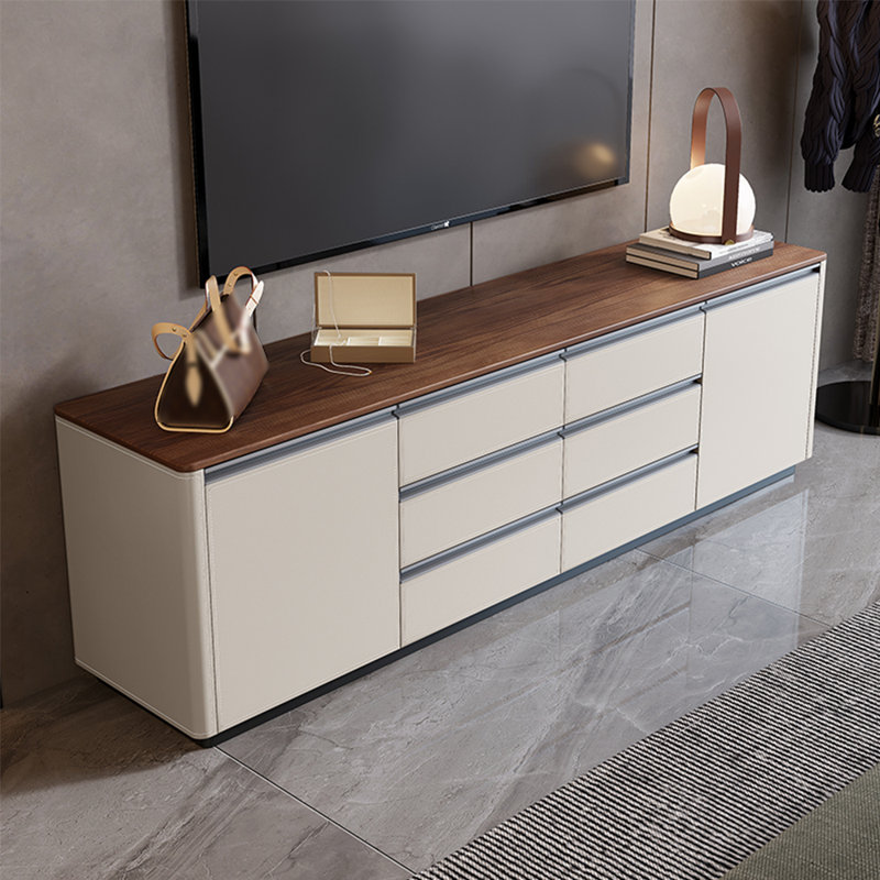 Floor standing TV stand, Beige/Dark Brown Wood, 70.87"
