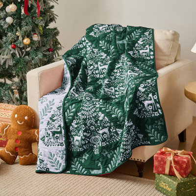 Plaid réversible jacquard Noella Christmas Folk Art de Greenland Home Fashions, 127 x 152 cm