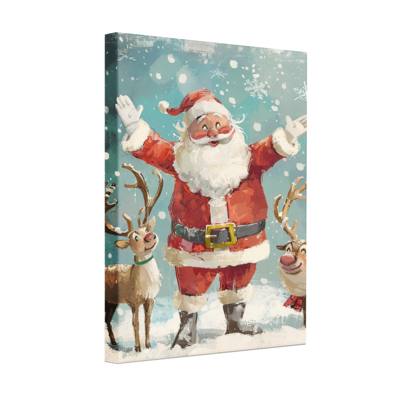 Christmas Santa Claus With Reindeer In Snow