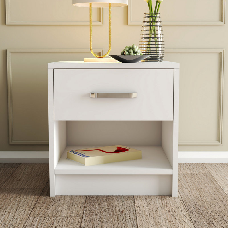 Modern Nightstand with 1 Drawer & Multiple Shelves, 20.5 x 18.3 x 17.7 inches | 100% Melamine Coated Particle Board, Thickness: 0.7 inches | Wall-Mountable Design, Elegant & Functional for Bedroom Decor