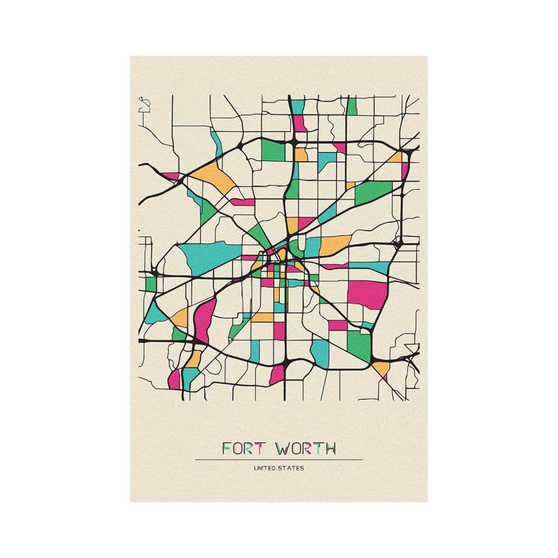 Fort Worth, Texas Map by Ayse Deniz Akerman - Wrapped Canvas Gallery-Wrapped Canvas Giclée, 152.5 cm H x 101.5 cm W