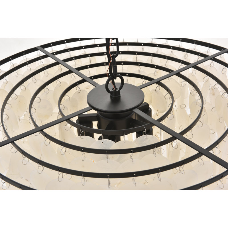 Luminaire suspendu unique à niveaux à 6 lumières Novalee, H 17,5 po x l 25,6 po x P 25,6 po, Noir, Six lumières