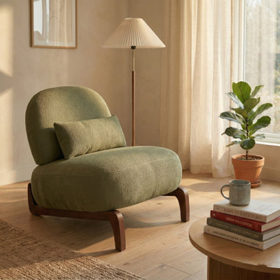 Alvera Upholstered Armless Lounge Chair With Solid Wood Base And Accent Pillow