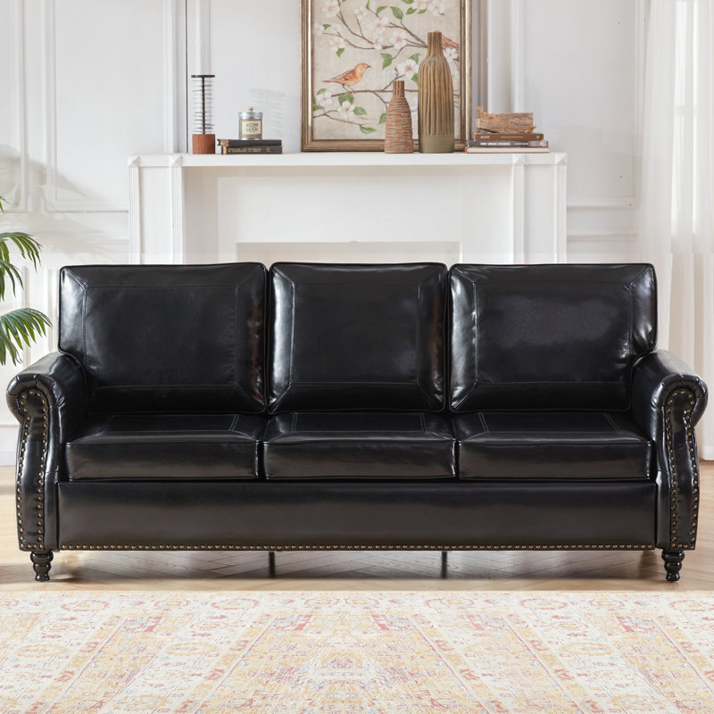 Amarius 80" Wide Rolled Arm Sofa, Noir anthracite