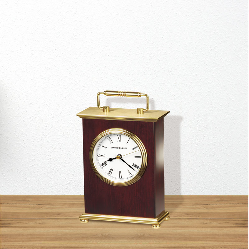 Mid-Century Modern Roman Numeral Quartz Movement / Crystal Tabletop Clock in Rosewood Hall/Polished Brass