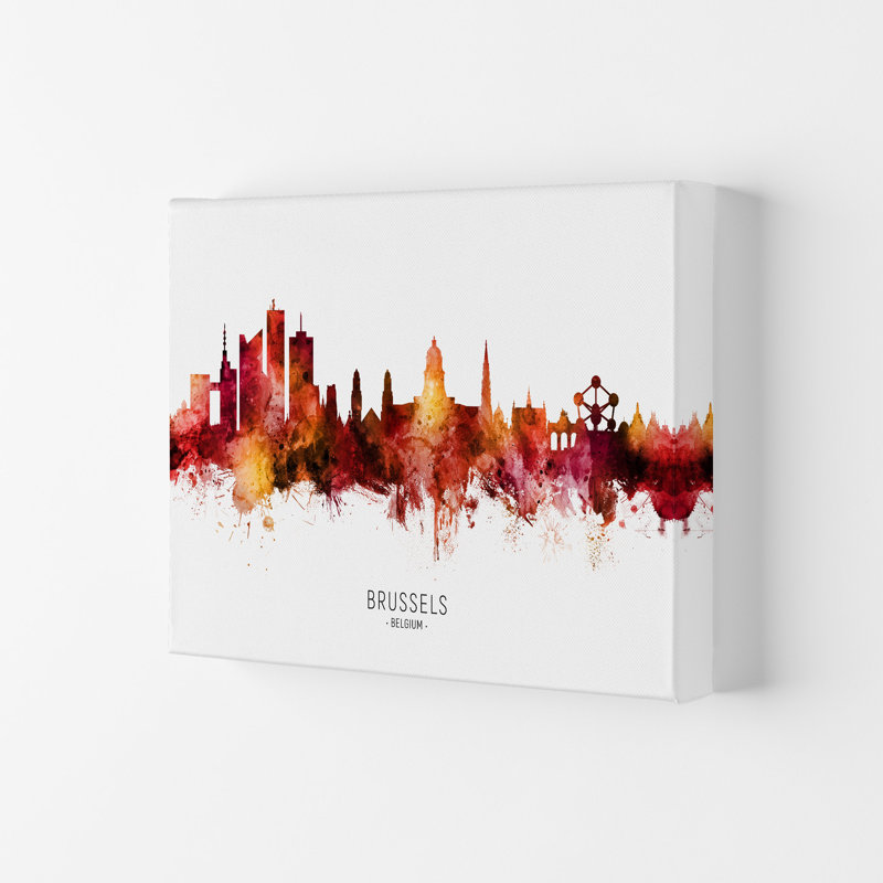 Brussels Belgium Skyline Red City Name by Michael Tompsett - Print, Wrapped Canvas, 29.7cm H x 42cm W x 4cm D