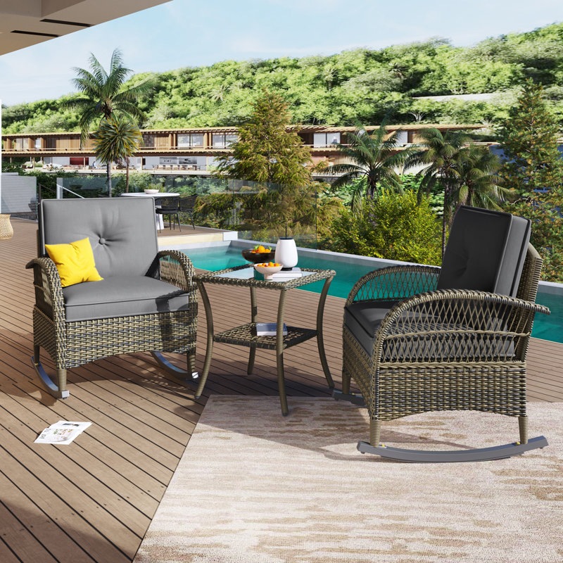 2 - Person Patio Dining Set with Square Table, Grey, Grey