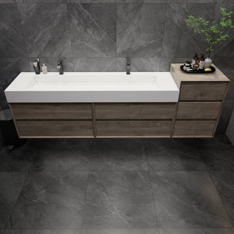 Meuble-lavabo mural double 104 po Albizu, Gris