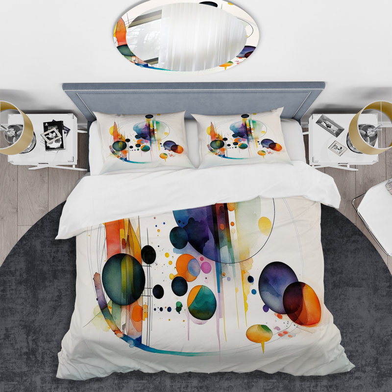 Ensemble de housse de couette géométrique multicolore, Housse de couette simple et deux taies décorative