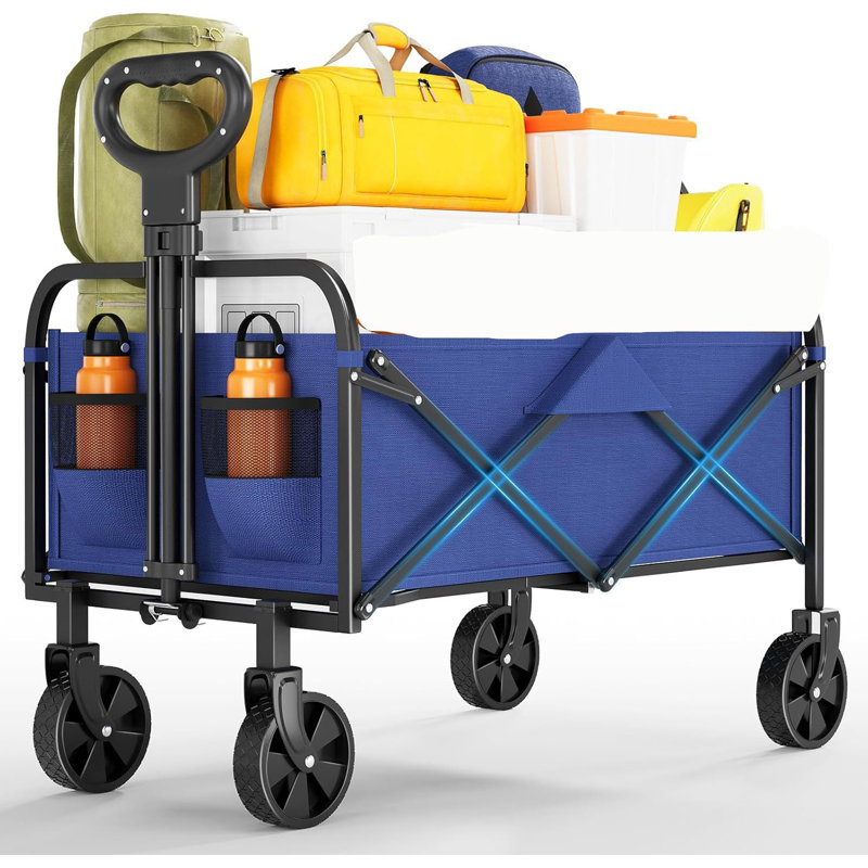 Chariot utilitaire pliable avec roues tout-terrain, porte-gobelets et poignée réglable, chariot d'épicerie portable pour le magasinage, le camping, le jardin, 380 lb